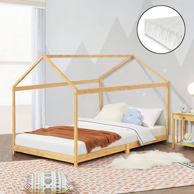 Kinderbed Vindafjord huisbed met matras bamboe 90x200 cm