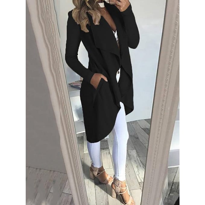 Grote Maat Mode Effen Kleur Kraag Slanke Trenchcoat Dames 5XL black