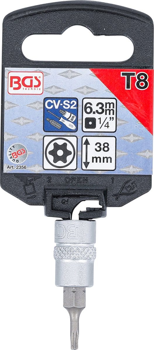 BGS Dopsleutelbit 1/4 Torx met boring T8