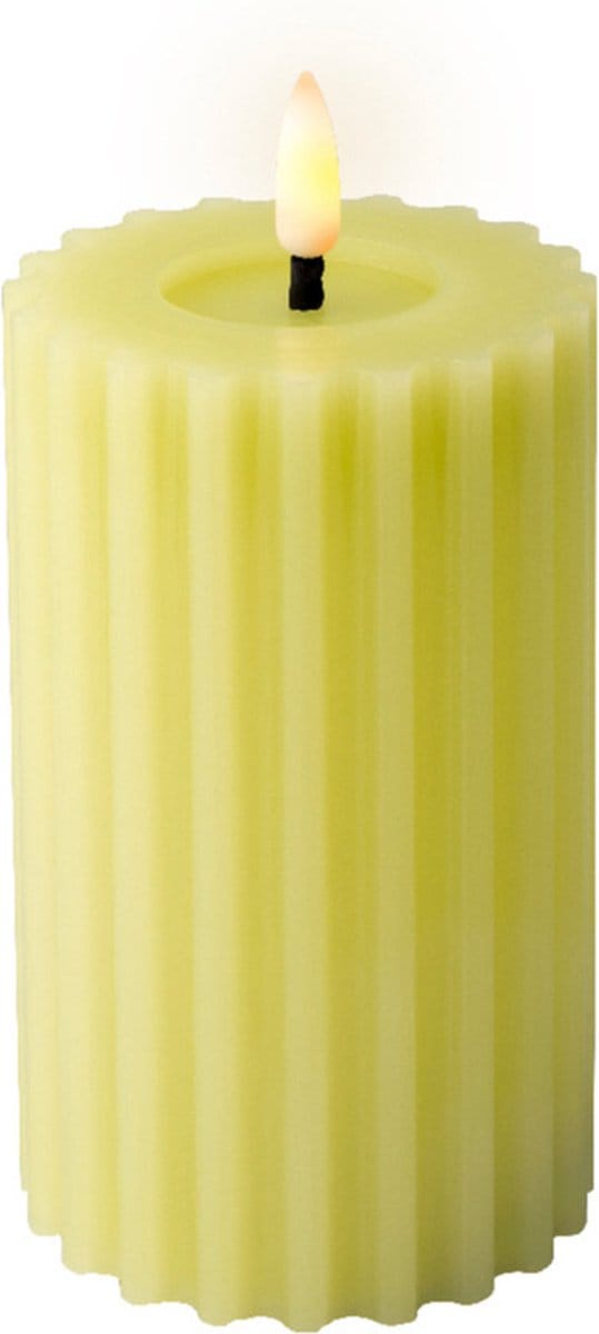 Lumineo luxe LED kaars/stompkaars - groen ribbel - D7,5 x H15 cm - timer