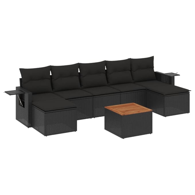 vidaXL - 8-delige - Loungeset - met - kussens - poly - rattan - zwart