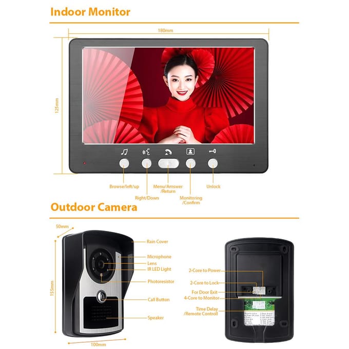 Slimme WiFi-deurbel Video-intercomdeurbel met camera Videodeurbel 7 inch LCD-schermondersteuning EU PLUG zwart