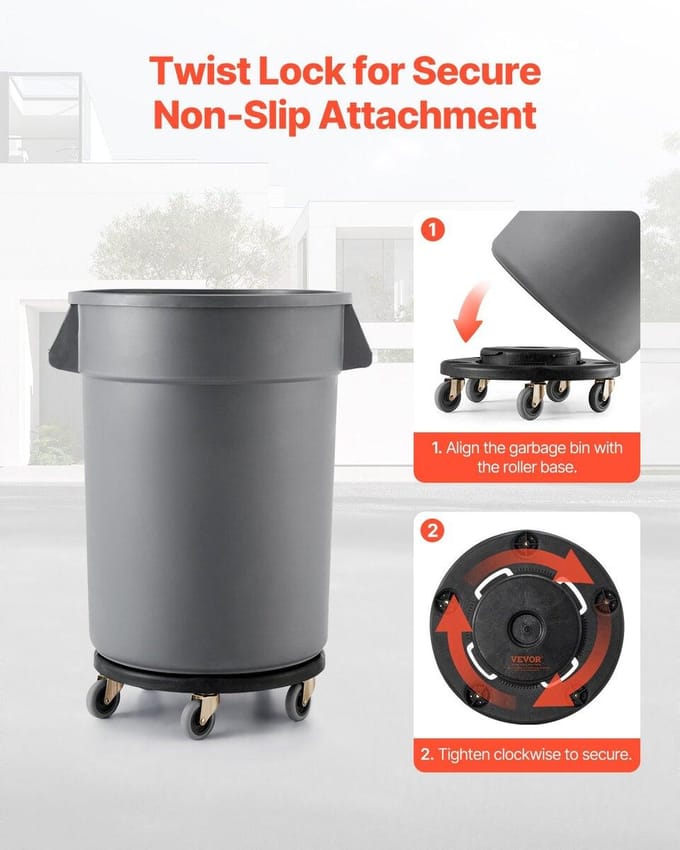 2 Pakken Ronde Afvalbak Dolly Geschikt voor 20, 32, 44, 55 Gallon Afvalcontainer