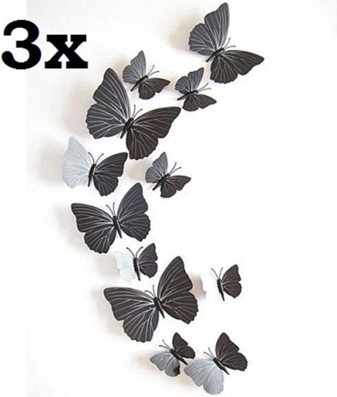 3D vlinders | 3x zwart