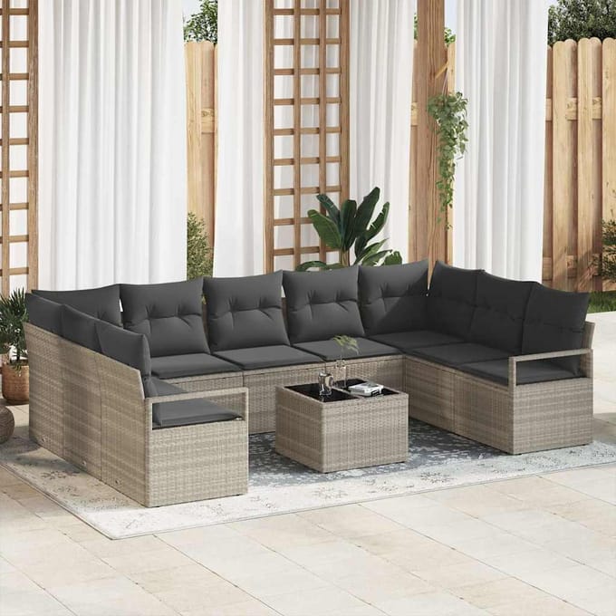 vidaXL Bankstel 10 st Lichtgrijs poly rattan