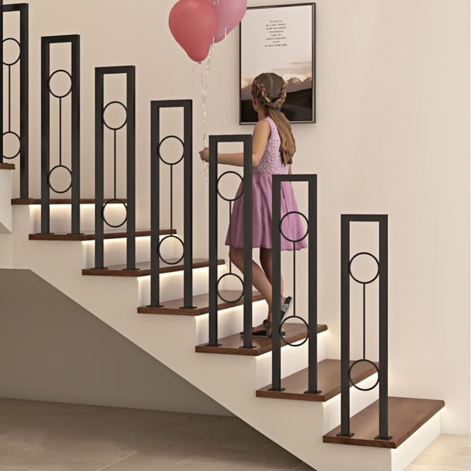 Trapleuning Paal - Baluster Post - Veiligheid Trap - Duurzaam Metaal - 95 cm Hoog - Zwart Wit