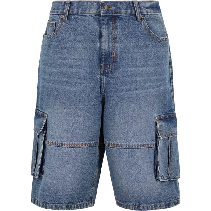 Urban Classics - Relaxed Denim Cargo Korte broek - Taille, 38 inch - Blauw