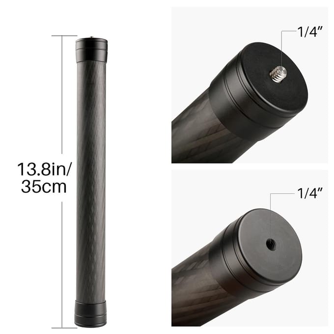 Professionele Stabilisator Verlengstok Stok Stang Monopod Koolstofvezel met 1/4 Inch Schroef 35cm Lang gray