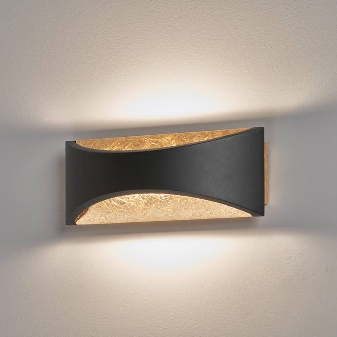 FISCHER & HONSEL LED wandlamp Rio, zwart/bladgoud, breedte 23 cm, metaal
