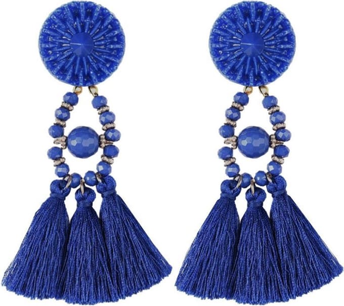 Fako Bijoux® - Oorbellen - Kwast - Boho - Donkerblauw