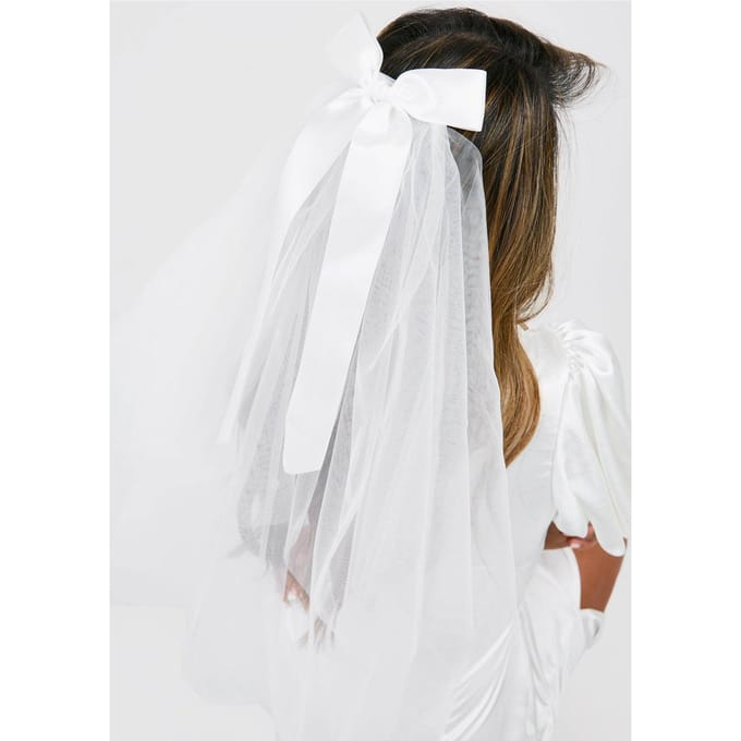 boohoo Dames Bruidsstrik Detail Sluier Haarclip | Wit