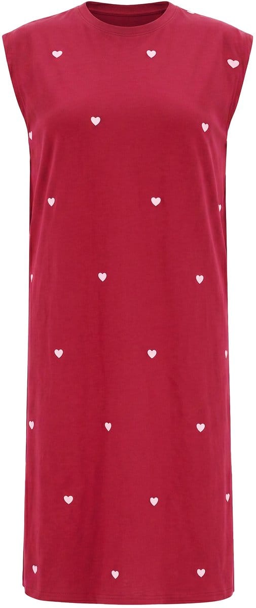 Studio Untold - Dames - Midi-jurk oversized jersey hartjes print mouwloos - Donkerrood - Maat 50+