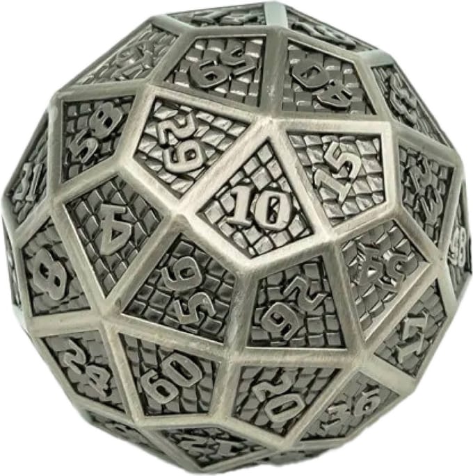 Lapi Toys - Dungeons and Dragons D60 dobbelsteen - D60 DnD dobbelsteen - D60 D&D dobbelsteen - Metaal - Zilver