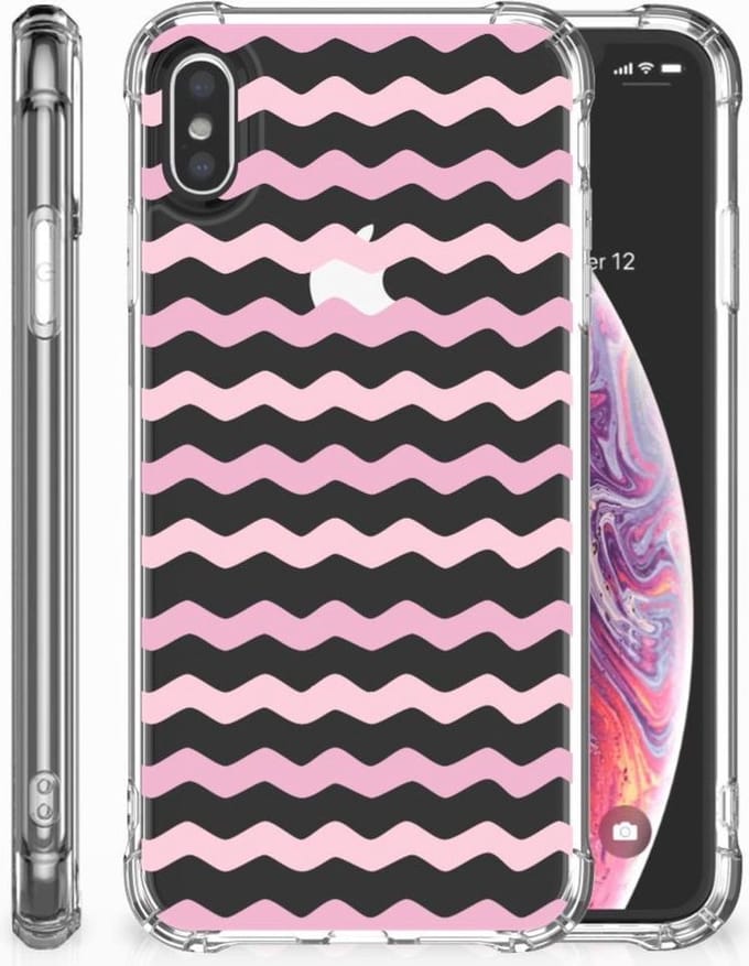 Apple iPhone Xs Max Doorzichtige Silicone Hoesje Waves Roze