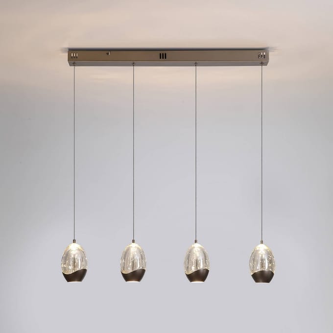 Searchlight LED hanglamp Seeds, crèmekleurig, lengte 75 cm, glas 4-lamps.