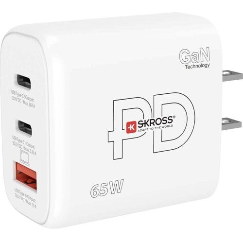 Skross Power Charger 65W PD GaN US USB-oplader 65 W 1x USB-A, 2x USB-C USB PD Wit Binnen