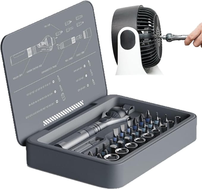 Ratelset Schroevendraaier - Precisie Tool - Klus Klussen - 180 Graden Rotatie - 40 Bits - Grijs