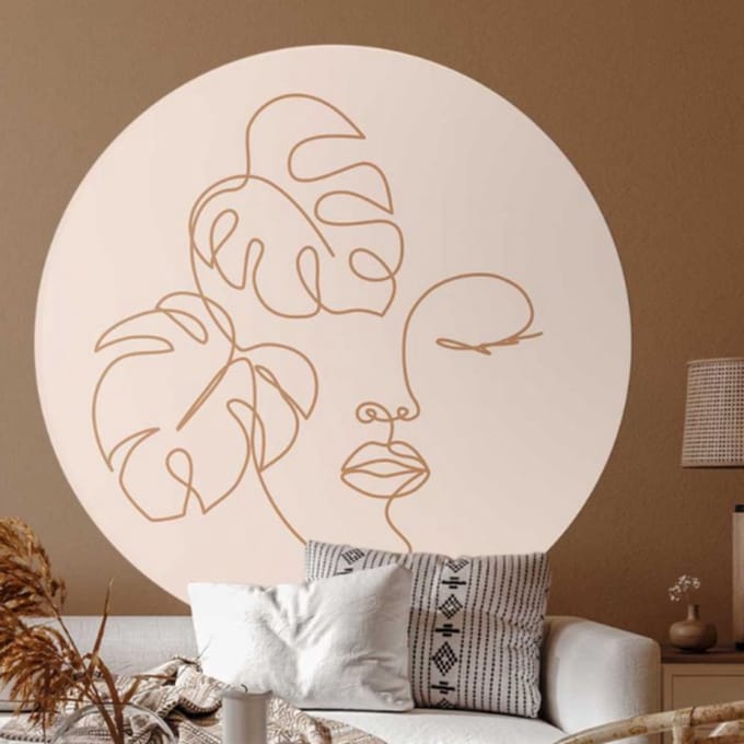 Behangcirkel 150cm Line art leafs light - Wallz