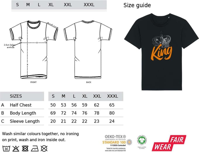T Shirt Heren en Dames Koningsdag 2023 - King - Zwart - M