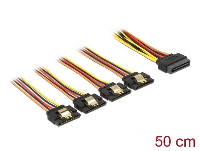 Delock Cable SATA 15 pin power plug with latching function > SATA 15 pin power receptacle 4 x straight 50 cm