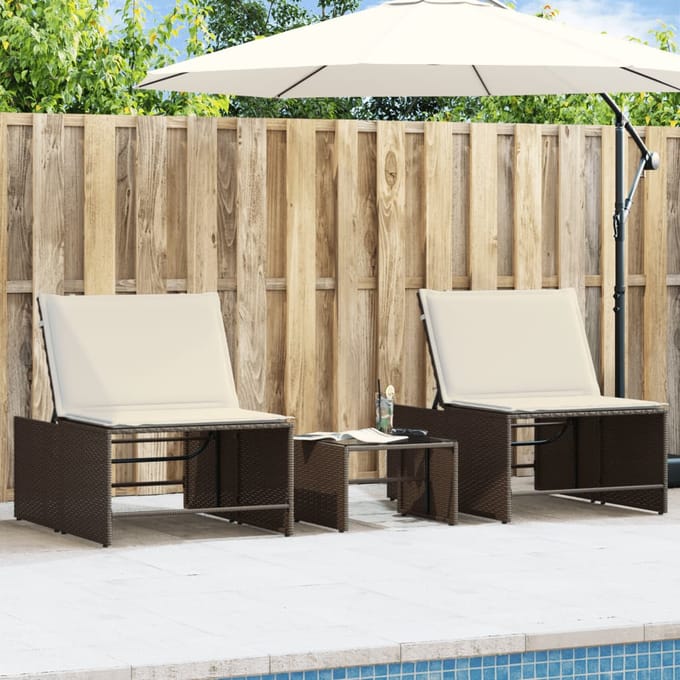 vidaXL - Ligstoelen - 2 - st - met - tafel - bruin - poly - rattan