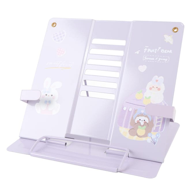 Boekenhouder Bureau Lezen Display Standaard Stabiele Metalen Stalen Plaat Verstelbaar voor Tablets Telefoons Schattig Cute Rabbit Pattern white