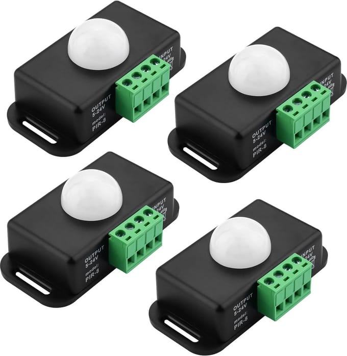 4x DC 12V Bewegingssensor Schakelaar Zwart - Automatische Infrarood Bewegingsmelder
