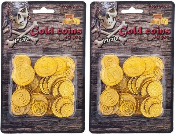 Piraten schatkist speelgoed munten - goud - 100x stuks - kunststof