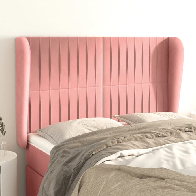 vidaXL - Hoofdbord - met - randen - 147x23x118/128 - cm - fluweel - roze