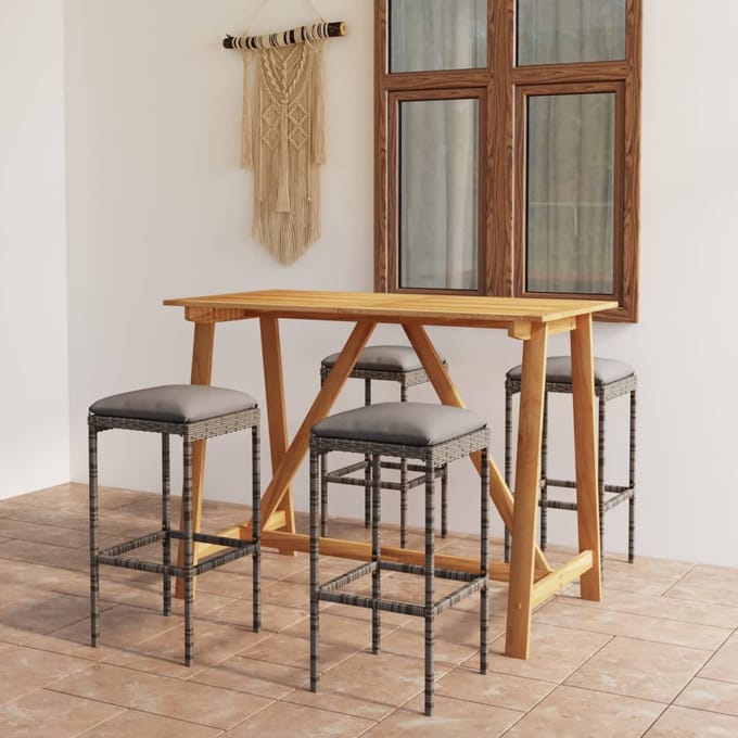 vidaXL - 5-delige - Tuinbarset - met - kussens - grijs