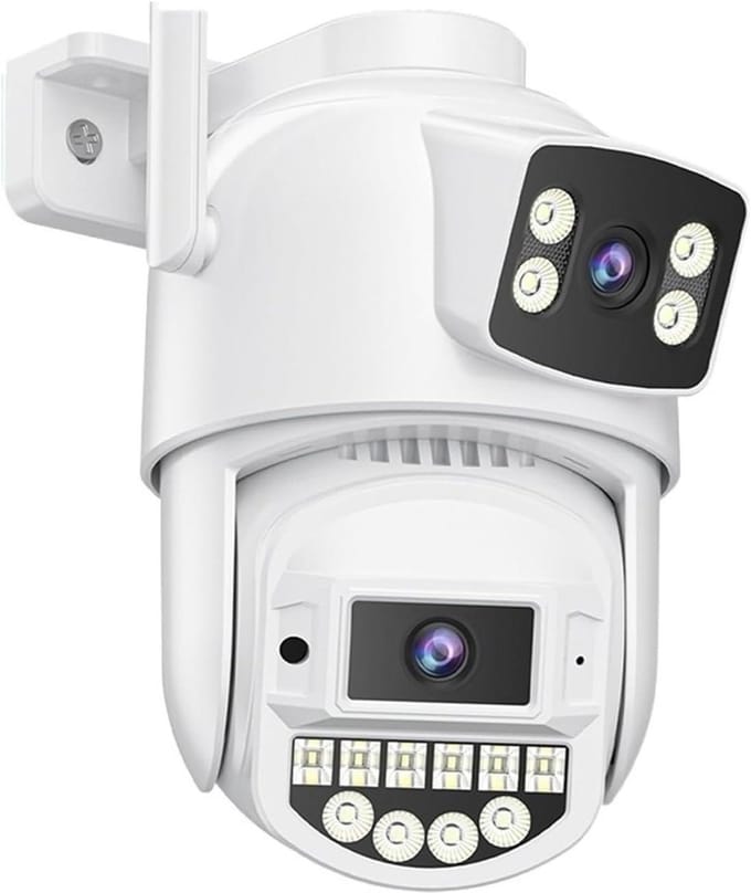 Beveiligingscamera Dubbele Lens - Bewakingscamera Wifi - Eigendom Beveiligen - Dubbel Scherm Weergave - 8MP - Wit