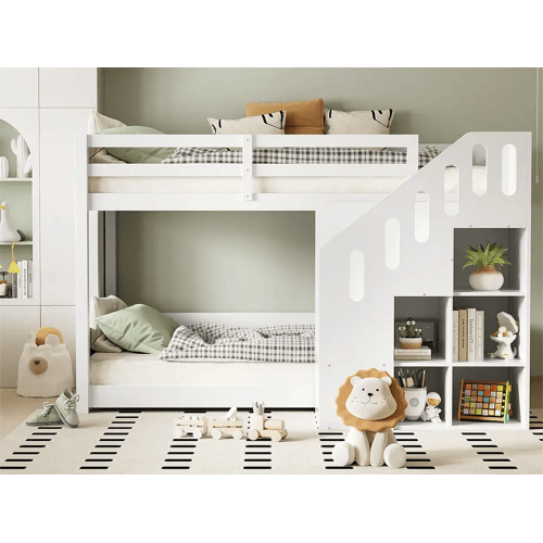 ModernLuxe Kinderstapelbed - 2x90x200 cm - met trapkast en leuning - Wit (zonder matras)