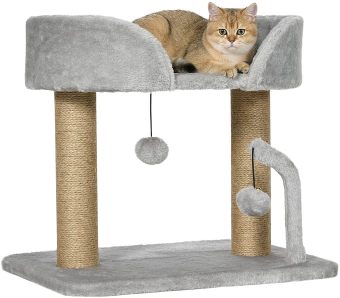 PawHut Krabpaal-Spaanplaat, Polyester-48L x 38B x 42H cm-Lichtgrijs