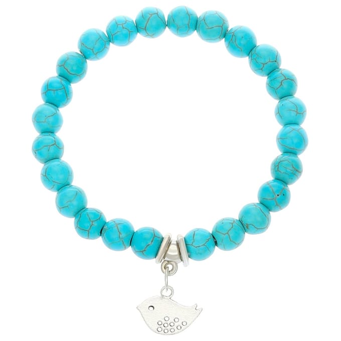 Fako Bijoux® - Armband - Turquoise Kralen - Vogel - 8mm