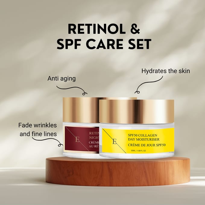 Retinol Nacht Hydratatiecrème 50ml + SPF 50 Collageen Dagcrème 50ml