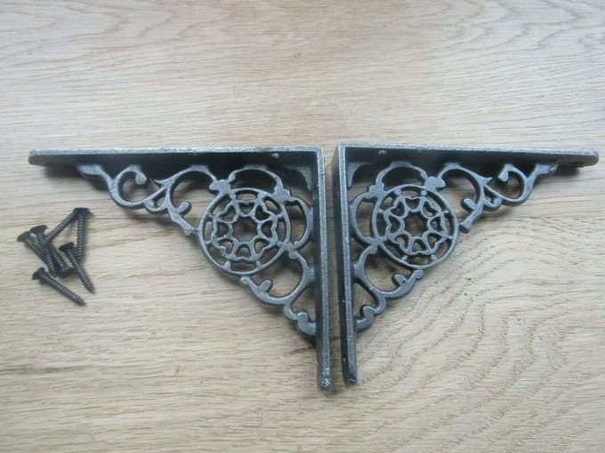 Pair 5" Cobweb Shelf Brackets Antique Iron Cast Iron Wall Support
