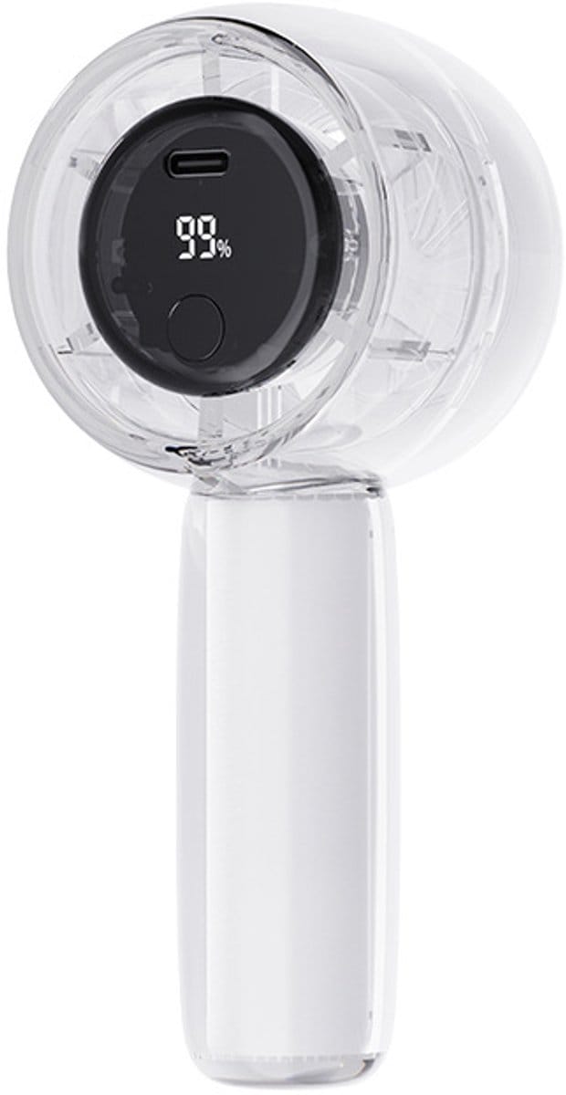 Handventilator met verlichting, draagbare oplaadbare ventilator met C-aansluiting, inclusief draagkoord, lichtgewicht mini-handventilator met LED-display en snelheidsregeling (wit).