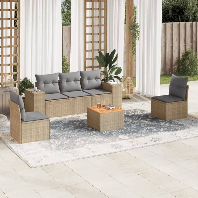 vidaXL - 6-delige - Loungeset - met - kussens - poly - rattan - beige