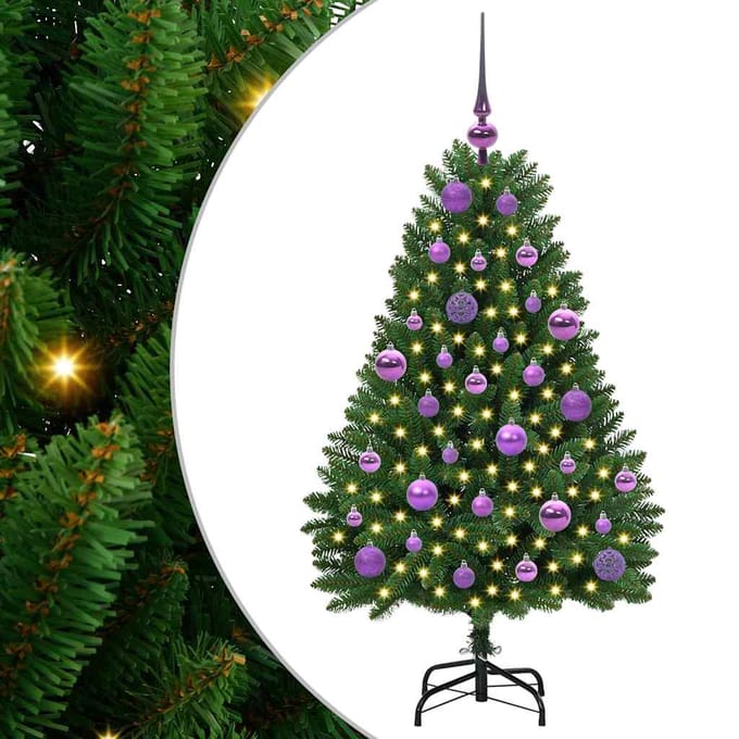 vidaXL - Kunstkerstboom - 120 - cm - 150 - LED's - Warmwit - PVC - en - Staal - Groen