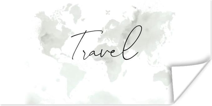 Poster Wereldkaart - Travel - Quotes - 120x60 cm