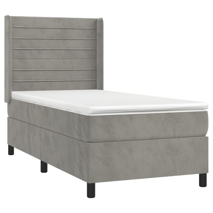 vidaXL - Boxspring - met - matras - fluweel - lichtgrijs - 100x200 - cm