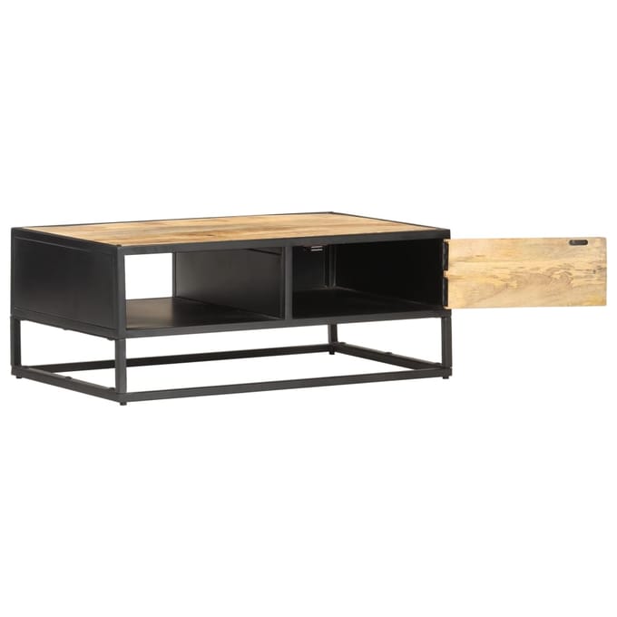 vidaXL - Salontafel - met - bewerkte - deur - 90x55x36 - cm - ruw - mangohout