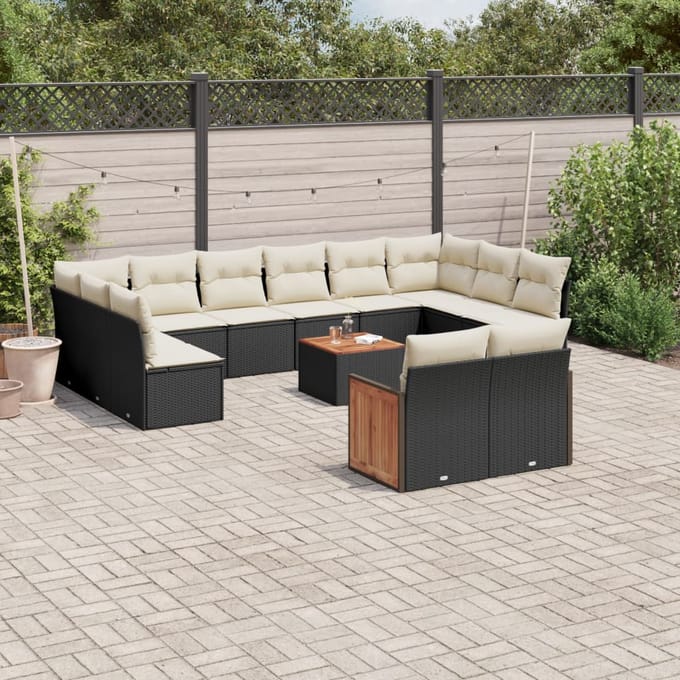 vidaXL - 13-delige - Loungeset - met - kussens - poly - rattan - zwart