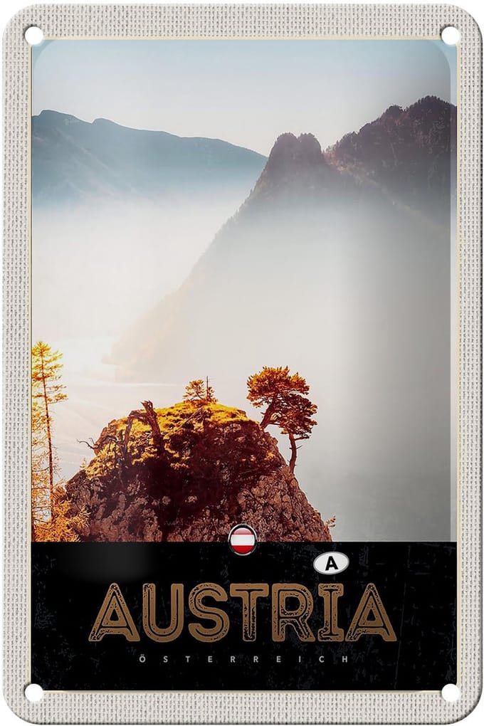 Blechschild Reise 12x18cm Österreich Natur Gebirge Wald Urlaub Schild
