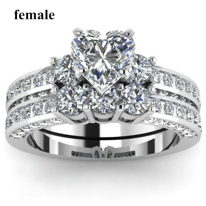 Luxe Koppels Ringen Dames Hart Witte Kristal Strass Ringen Set Heren Cz Roestvrij Staal Ring Bruiloft Verloving Sieraden 5 white