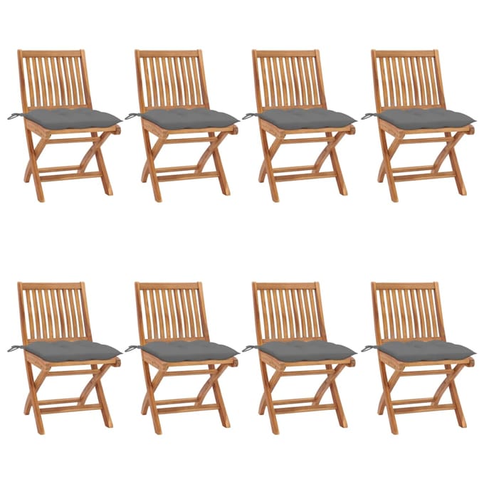 vidaXL - Opklapbare - stoelen - met - kussens, - 8 - stuks, - massief - teakhout