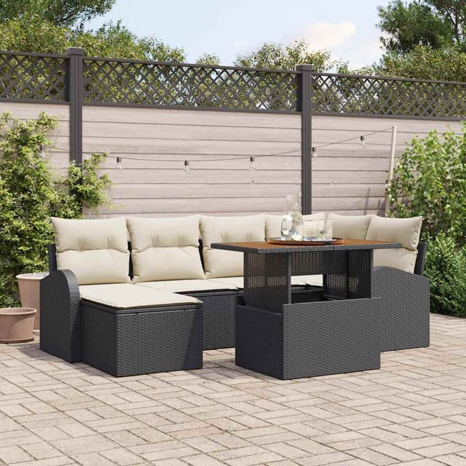 vidaXL - Tuinbank - Set - 7 - st - Zwart - en - crème