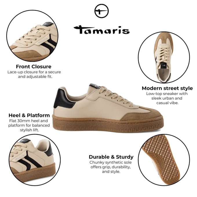 Tamaris Dames Beige Suède Mode Veterschoenen