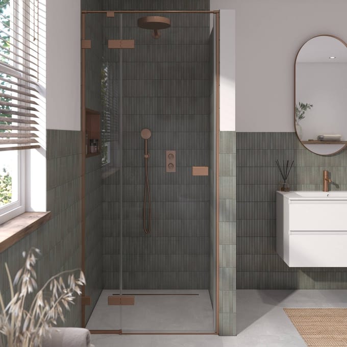 Saqu Parro douchedeur helder glas 90x210 cm geborsteld koper