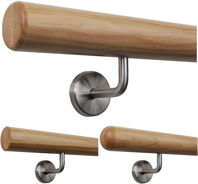 Eiken Leuning - Trapleuning Hout - Veilig Trap Lopen - Radius Gefreesd - 100 cm - Natuurlijk Eiken